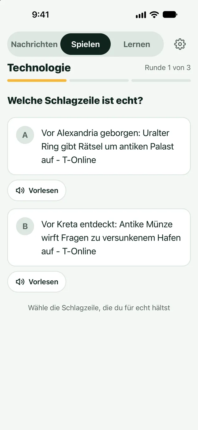 Nachrichten spielen: Echte Schlagzeile oder Fake?
