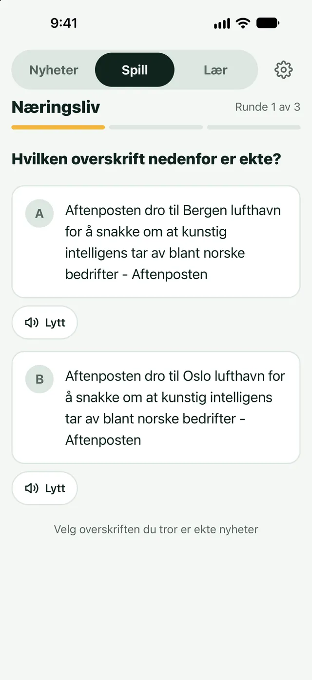 Spill nyheter: Ekte overskrift eller falsk?