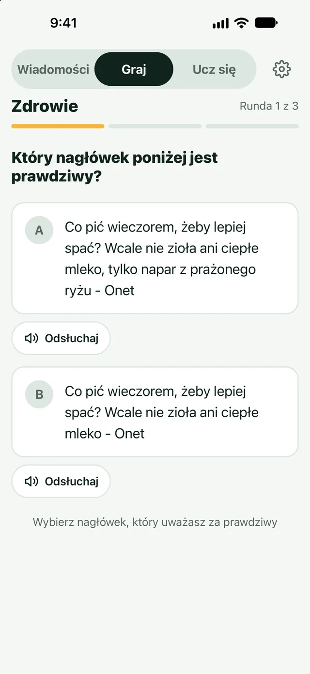 Graj w wiadomości: Prawdziwy czy fałszywy tytuł?