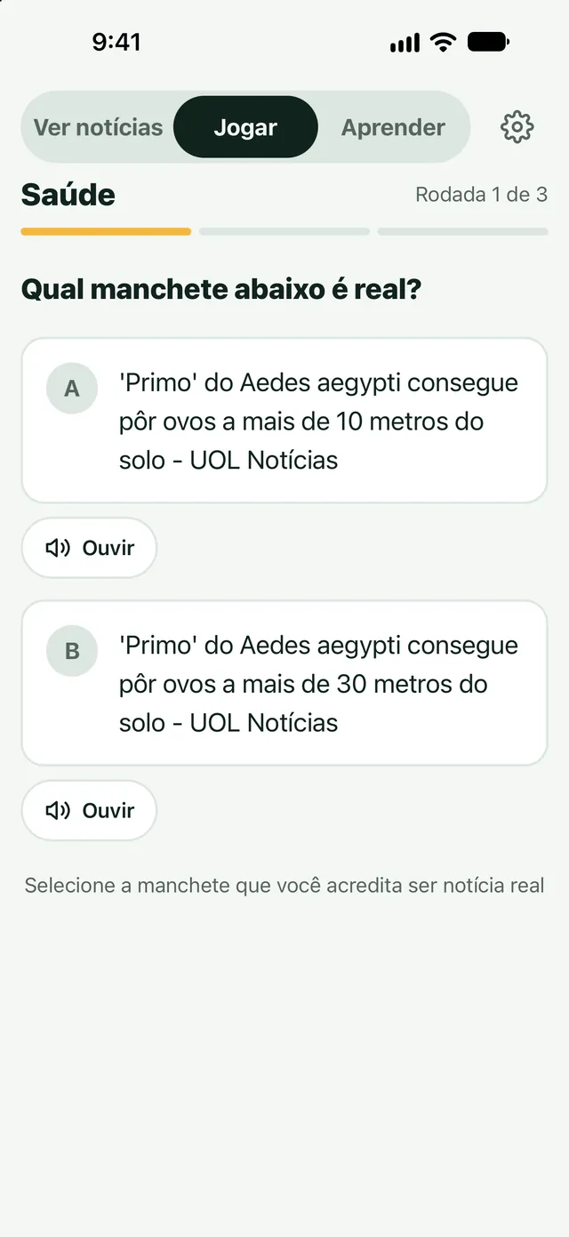 Jogar com notícias: Manchete real ou falsa?