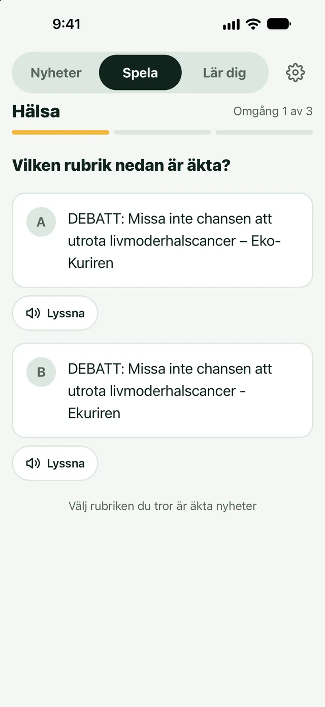 Spela nyheter: Äkta rubrik eller falsk?